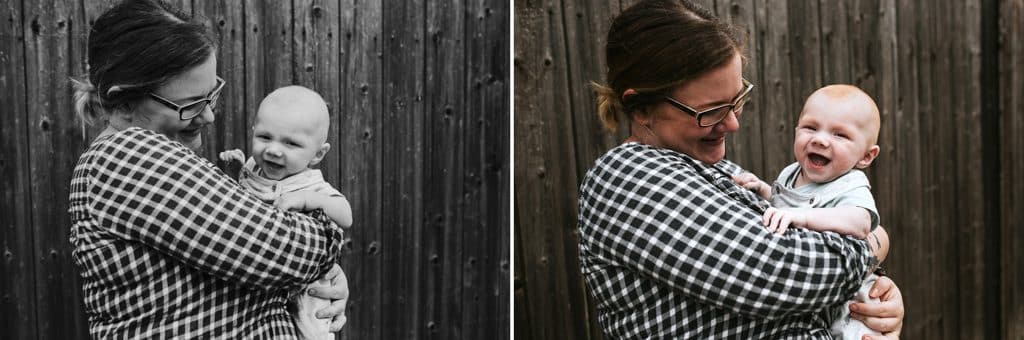 Baby Nils lacht beim Fotoshooting