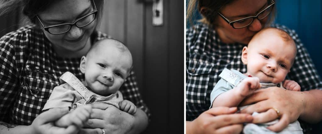 Zwei Bilder von Baby und Mutter